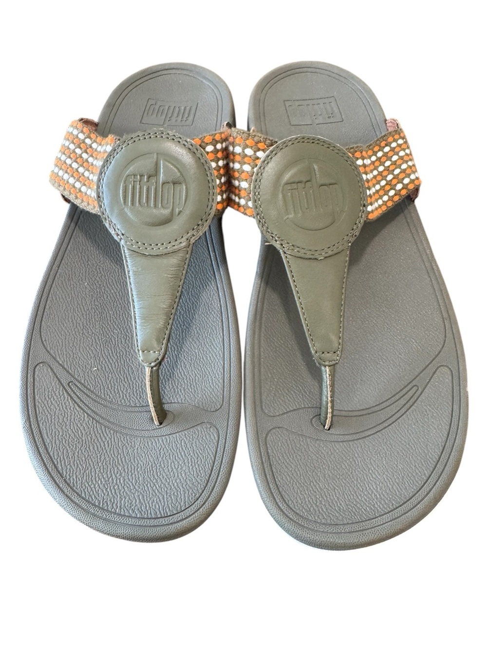 Fitflop Walkstar Thong Flip Flops Mossy Mix Leather Brown Size 9 Comfortable